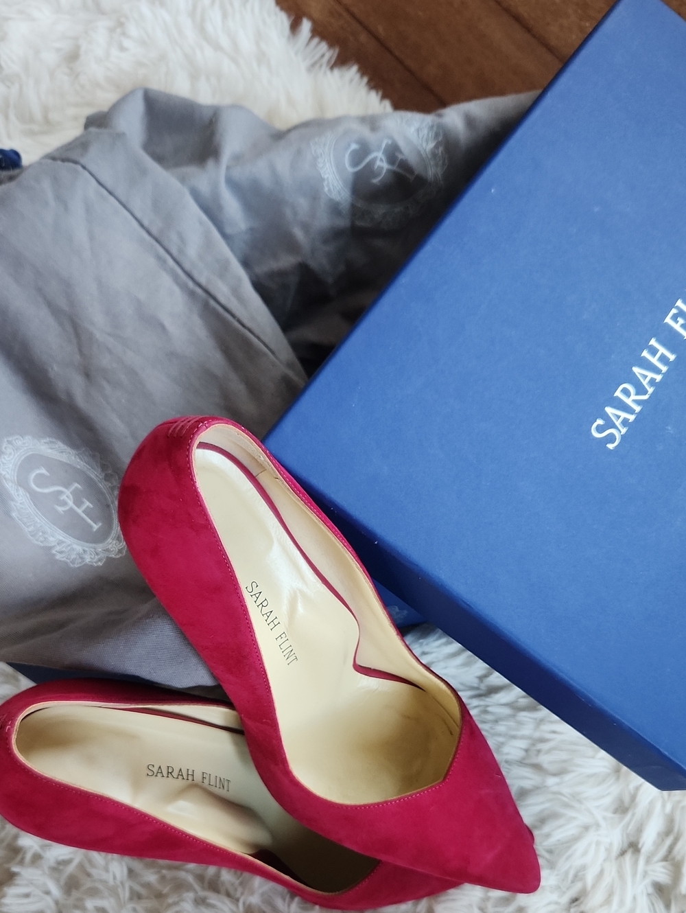 Sarah Flint Red Suede Pointed-Toe Pumps